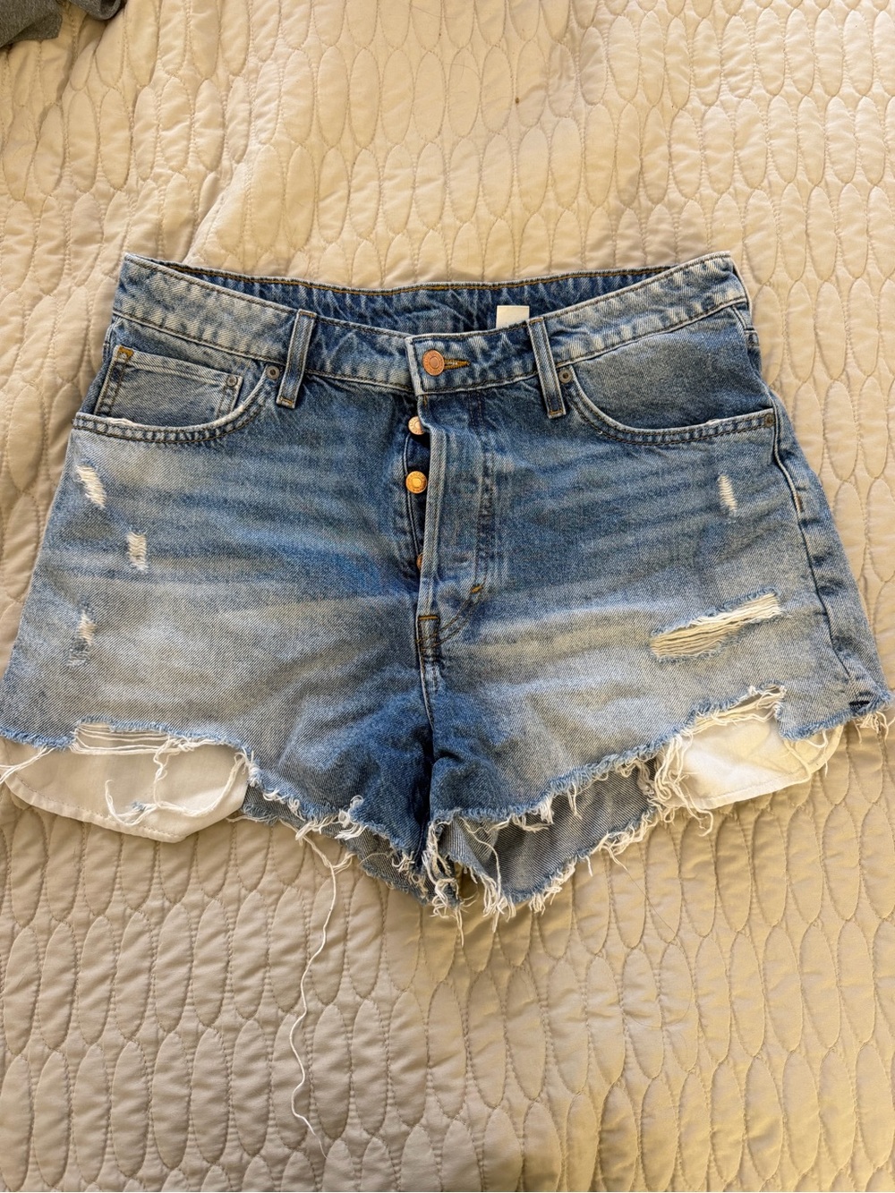 H&M Light Blue Distressed High-Rise Denim Shorts
